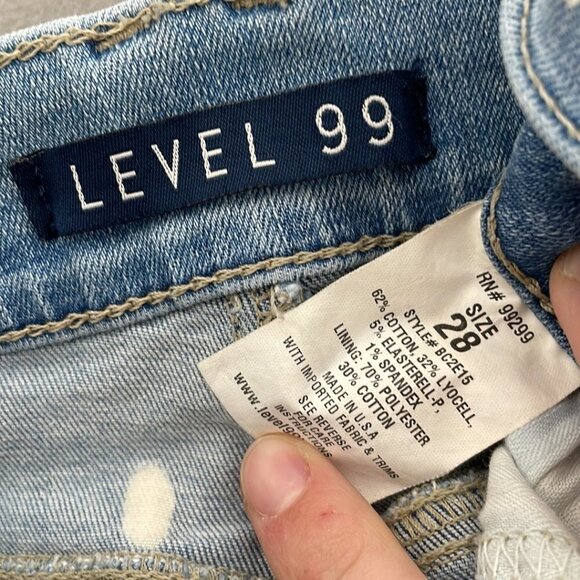Level 99 Jeans Ankle Raw Hem Splatter Blue Medium Wash Denim Size 28 - Picture 10 of 14